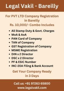 Company Registration Charges in Bareilly