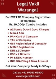 Company Registration Charges in Warangal